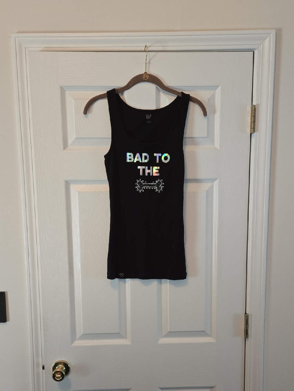 GAP Black Tank with Holographic "Bad to the Bone" Graphic